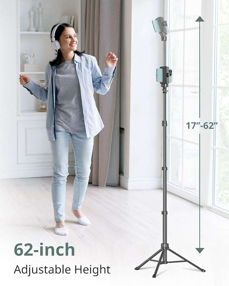 SENSYNE 62" Phone Tripod for iPhone, Extendable Selfie Stick Tripod Stand with Wireless Remote and Phone Holder, Cell Phone Tripod for Video Recording, Compatible with iPhone Android - Image 2