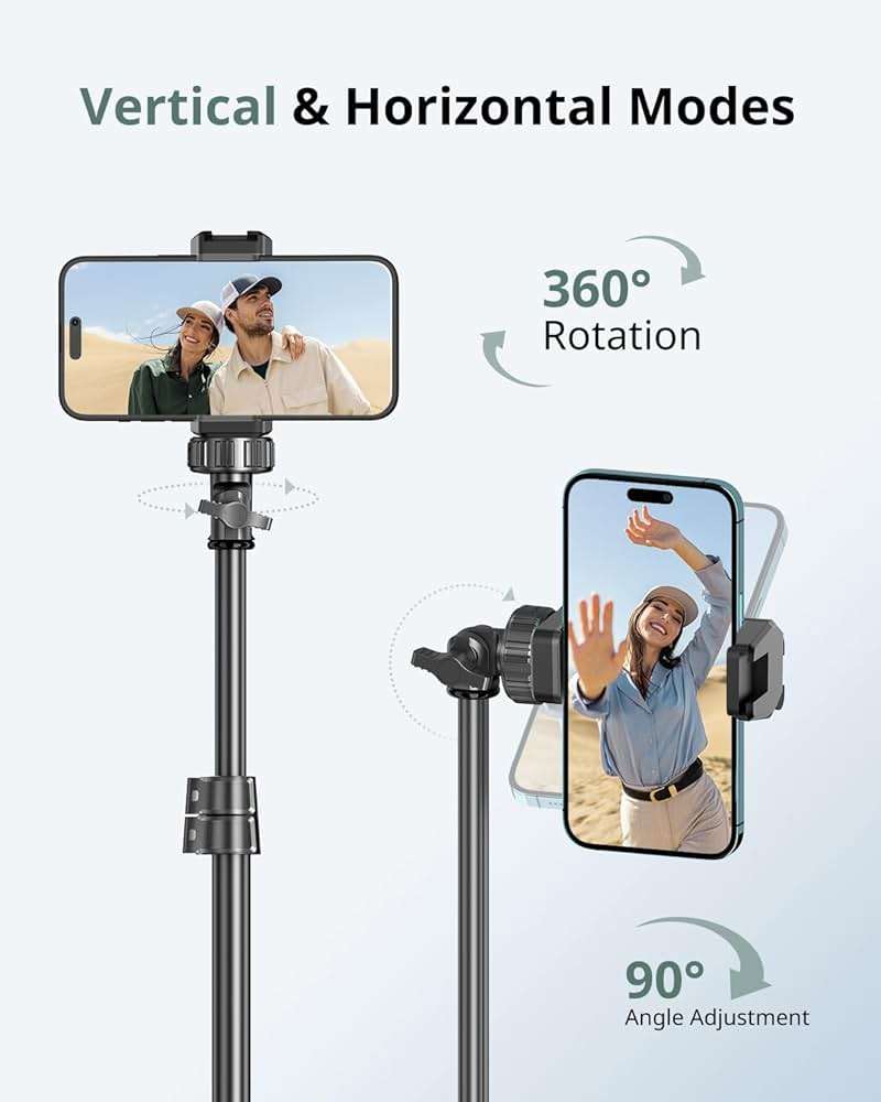SENSYNE 62" Phone Tripod for iPhone, Extendable Selfie Stick Tripod Stand with Wireless Remote and Phone Holder, Cell Phone Tripod for Video Recording, Compatible with iPhone Android - Image 5