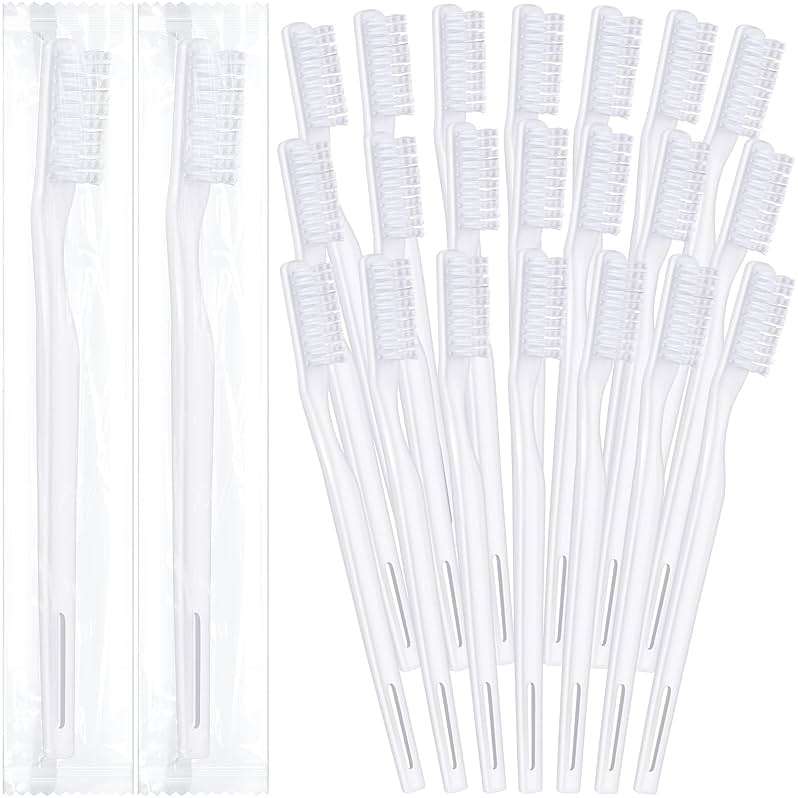 200 Pack Individually Wrapped Disposable Toothbrush Bulk Single Use Toothbrush Travel Toothbrushes Disposable Soft Bristle Adult Toothbrush Manual Tooth Brush for Women Men Hotels Guest Rooms, White - Image 1