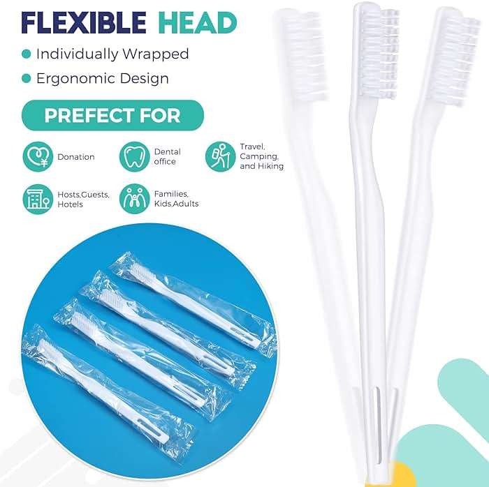 200 Pack Individually Wrapped Disposable Toothbrush Bulk Single Use Toothbrush Travel Toothbrushes Disposable Soft Bristle Adult Toothbrush Manual Tooth Brush for Women Men Hotels Guest Rooms, White - Image 4