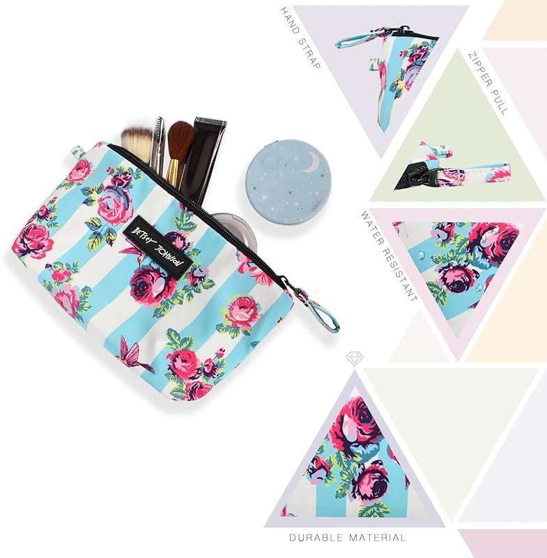 Betsey Johnson 8.5 Inch Zipper Cosmetic Pouch Small Toiletry Bag Lightweight Durable Polyester Organizer with Inner Zipped Pocket Good For Makeup Accessories and Travel Needs (Hummingbird Floral) - Image 6