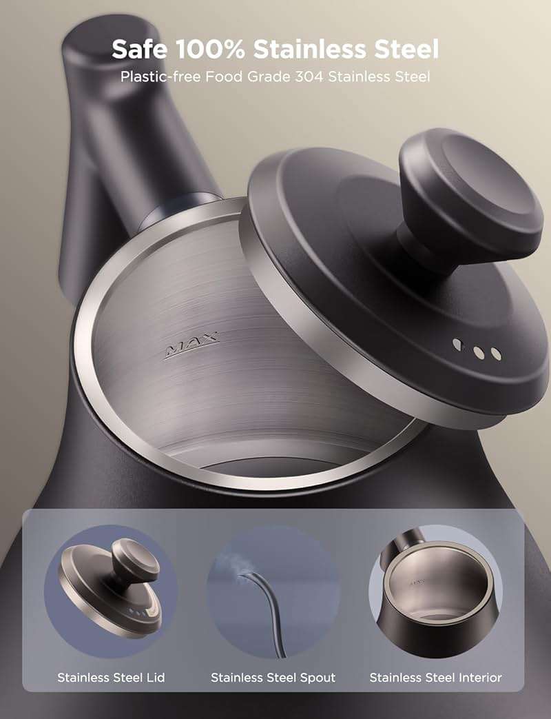 Govee Smart Electric Kettle, WiFi Variable Temperature Gooseneck Pour Over Kettle and Tea Kettle, Alexa Control, 1200W Quick Heating, 100% Stainless Steel, 0.8L, Matte Black - Image 6