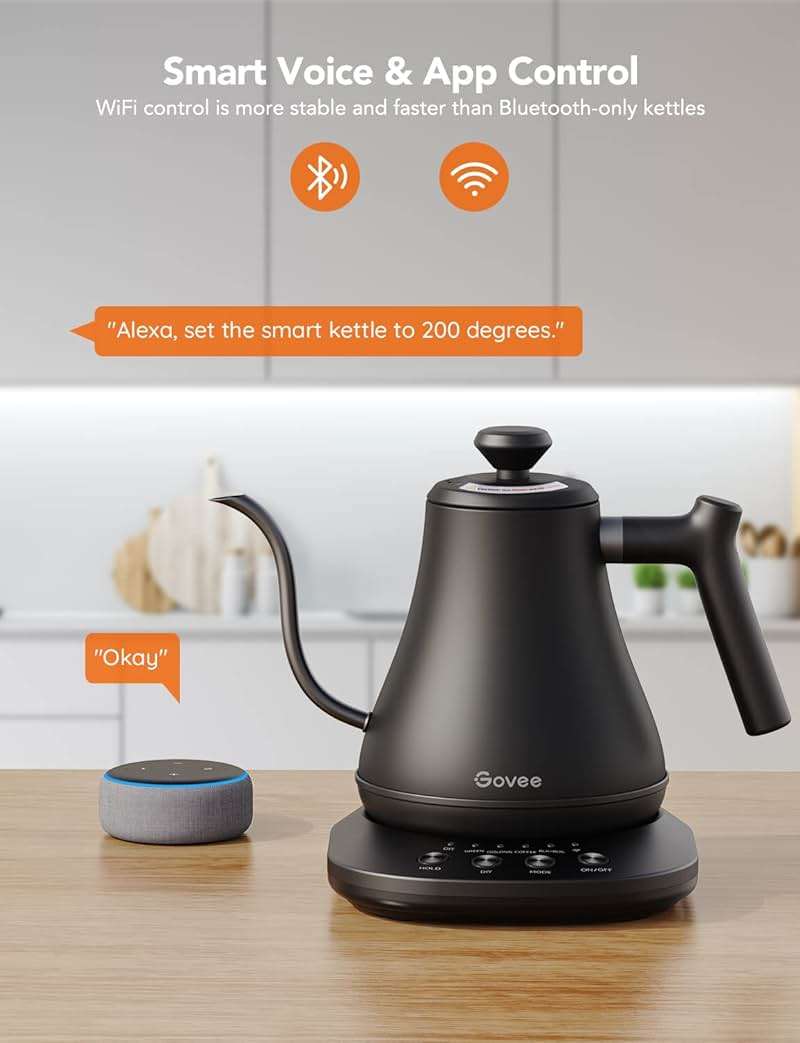 Govee Smart Electric Kettle, WiFi Variable Temperature Gooseneck Pour Over Kettle and Tea Kettle, Alexa Control, 1200W Quick Heating, 100% Stainless Steel, 0.8L, Matte Black - Image 9