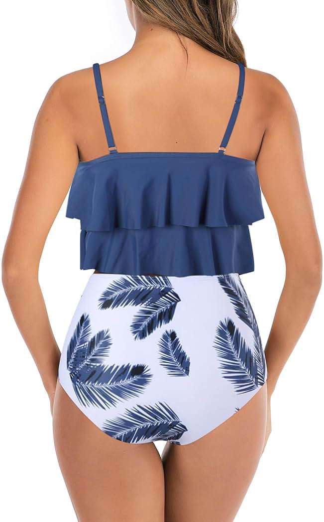Womens Tankini Swimsuits Ruffled Tank Top Tummy Control Floral Modest Swimwear High Waisted Bikini - Image 2