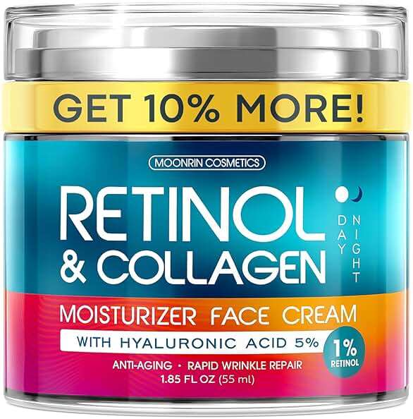 Retinol Cream for Face with Hyaluronic Acid, Day-Night Anti-Aging Moisturizer for Women, Men, Collagen Cream for Face Reduces Wrinkles, Dryness, 1.85 Oz - Image 1