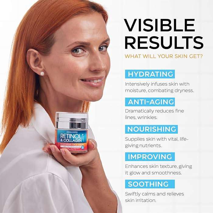 Retinol Cream for Face with Hyaluronic Acid, Day-Night Anti-Aging Moisturizer for Women, Men, Collagen Cream for Face Reduces Wrinkles, Dryness, 1.85 Oz - Image 3