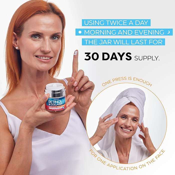 Retinol Cream for Face with Hyaluronic Acid, Day-Night Anti-Aging Moisturizer for Women, Men, Collagen Cream for Face Reduces Wrinkles, Dryness, 1.85 Oz - Image 4