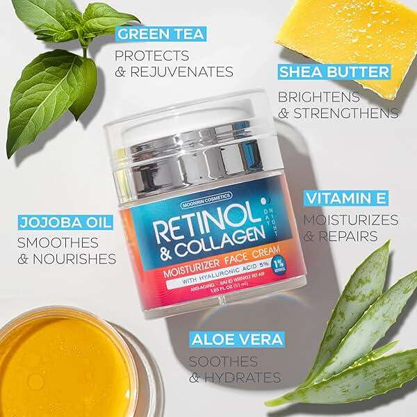 Retinol Cream for Face with Hyaluronic Acid, Day-Night Anti-Aging Moisturizer for Women, Men, Collagen Cream for Face Reduces Wrinkles, Dryness, 1.85 Oz - Image 8