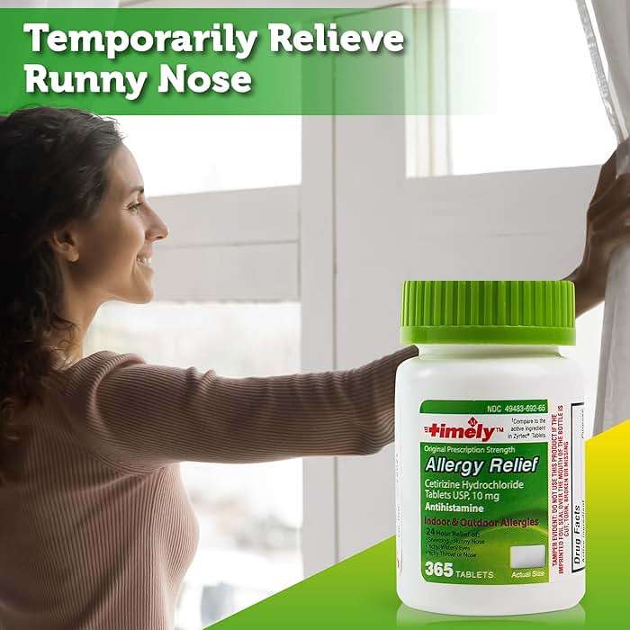 TIME-Cap Labs 365 Tablets Cetirizine HCl 10mg Allergy Relief - Antihistamine for Adults & Children Age 6+, Helps Relieve Sneezing, Runny Nose, Itchy Watery Eyes & Itchy Throat - Image 6
