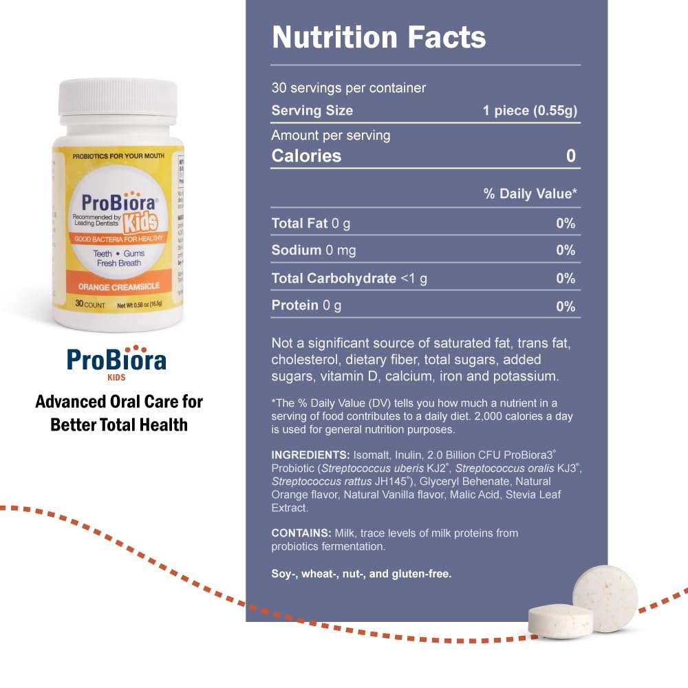 ProBiora Kids Oral-Care Chewable Probiotic Tablets | Probiotic Supplement Designed Specifically for Kids | Healthier Teeth & Gums | Fresher Breath | Whiter Teeth (30 Count, Orange) - Image 3