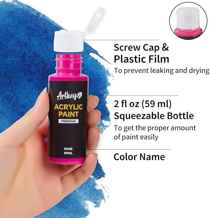 Artkey Acrylic Paint Set, 24 Colors 2 oz/59 ml Acrylic Paint Kit for Professional Artists & Beginners – Craft & Art Supplies for Canvas, Wood, Fabric, Rock, Leather, Ceramic, Glass, Easter Egg - Image 4