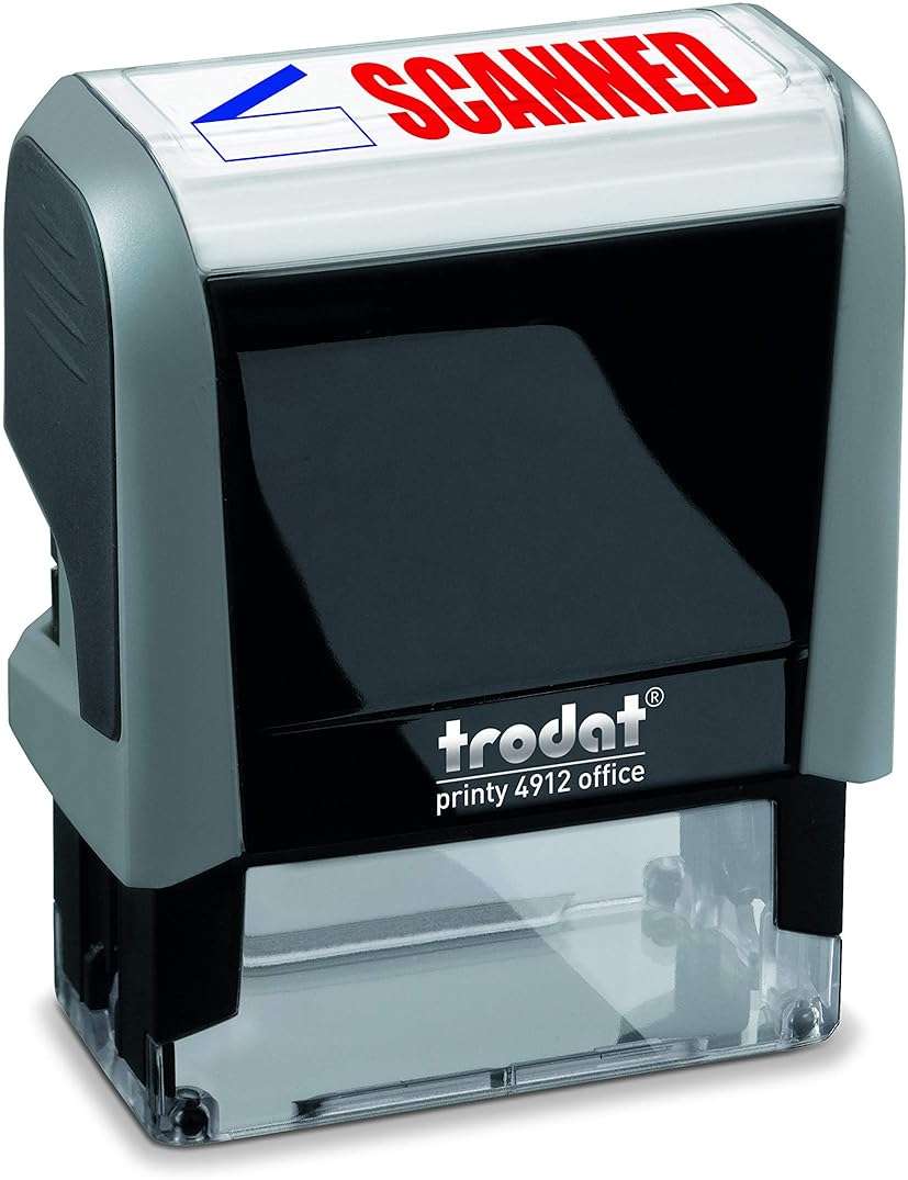 Trodat Printy 4912 2-Color Message Stamp - Self-Inking, Red and Blue Ink, Impression Size 3/4" x 1-7/8" (Scanned) - Image 1