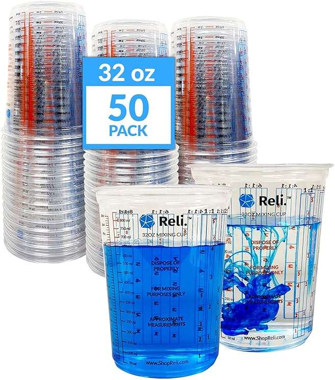 Reli. (50 Pcs) 32 oz (1 quart) Paint Mixing Cup | Disposable Measuring Cups | Clear Plastic Mixing | Use for Paint, Epoxy, Resin, Pigments (32oz) - Image 1