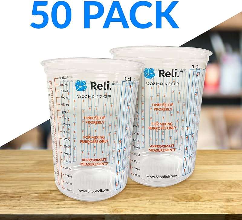 Reli. (50 Pcs) 32 oz (1 quart) Paint Mixing Cup | Disposable Measuring Cups | Clear Plastic Mixing | Use for Paint, Epoxy, Resin, Pigments (32oz) - Image 3