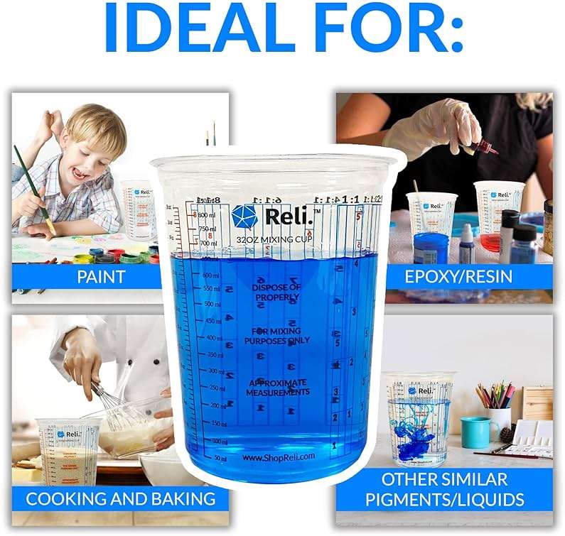 Reli. (50 Pcs) 32 oz (1 quart) Paint Mixing Cup | Disposable Measuring Cups | Clear Plastic Mixing | Use for Paint, Epoxy, Resin, Pigments (32oz) - Image 6