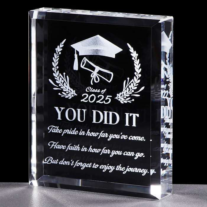 YWHL Inspirational Graduation Gift for Her Him, 2026 You Did It Graduate Present, Laser Engraved Crystal Graduation Keepsake for College High School Masters Degree - Image 1
