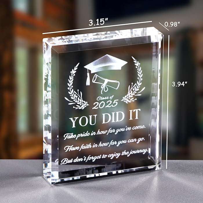 YWHL Inspirational Graduation Gift for Her Him, 2026 You Did It Graduate Present, Laser Engraved Crystal Graduation Keepsake for College High School Masters Degree - Image 2