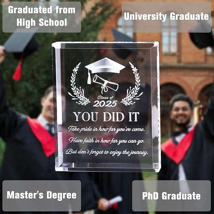 YWHL Inspirational Graduation Gift for Her Him, 2026 You Did It Graduate Present, Laser Engraved Crystal Graduation Keepsake for College High School Masters Degree - Image 3