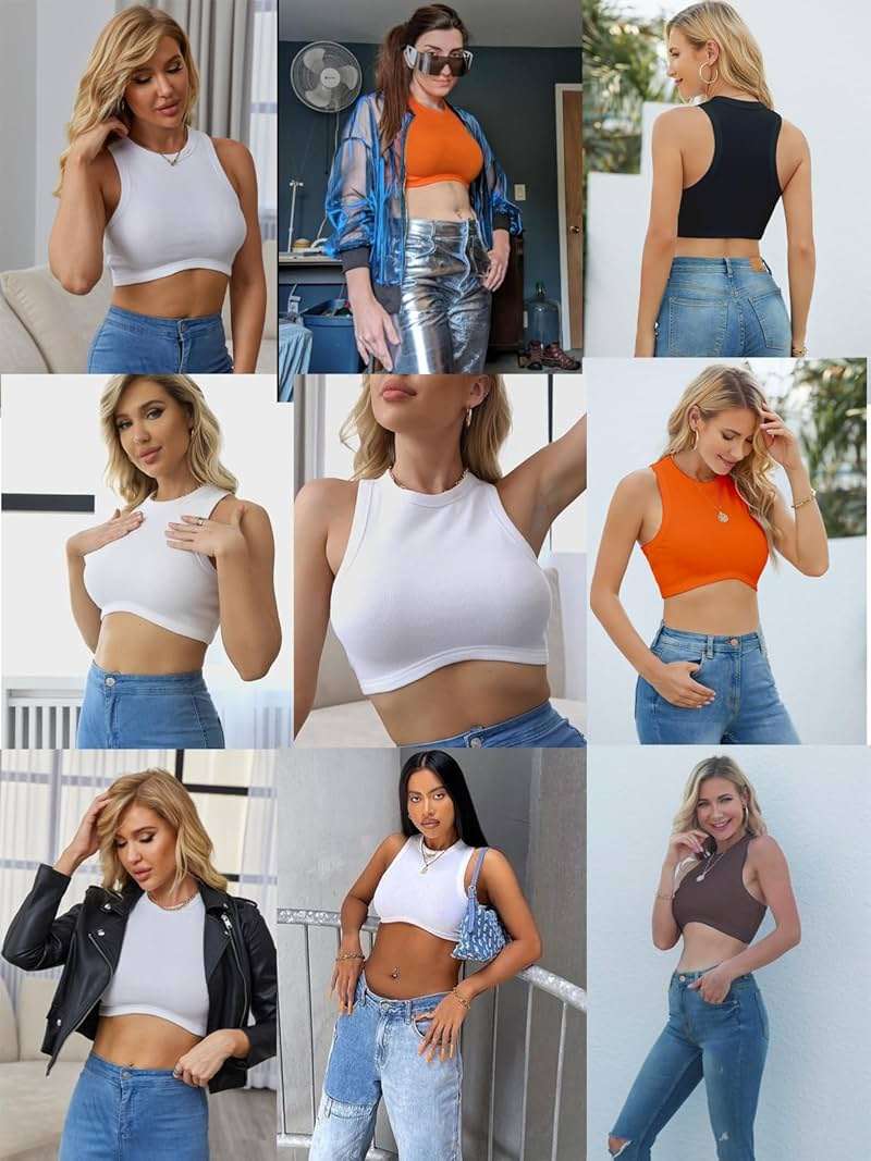 Dwnval Sexy Crop Tops Sleeveless Crewneck Ribbed Knitted Tank Top for Women - Image 5