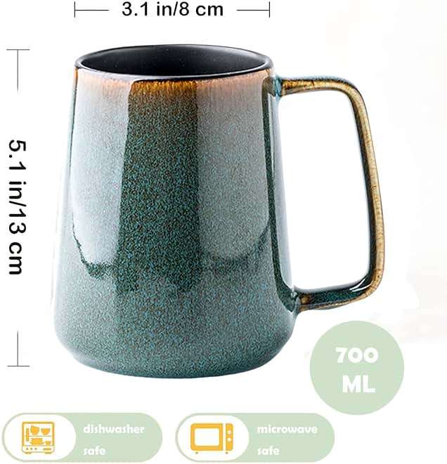 Ceraozmus Large Ceramics Coffee Mugs,24 oz,Large Handle Design,Extra Large Tea and Coffee Cup for Office and Home，Microwave and Dishwasher Safe(Color:24 oz green) - Image 3