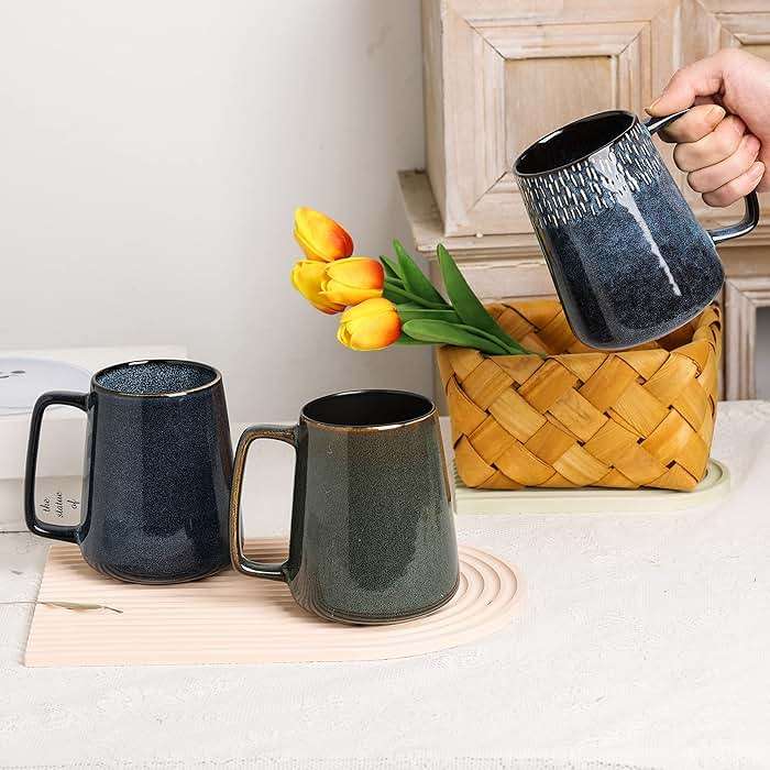 Ceraozmus Large Ceramics Coffee Mugs,24 oz,Large Handle Design,Extra Large Tea and Coffee Cup for Office and Home，Microwave and Dishwasher Safe(Color:24 oz green) - Image 5