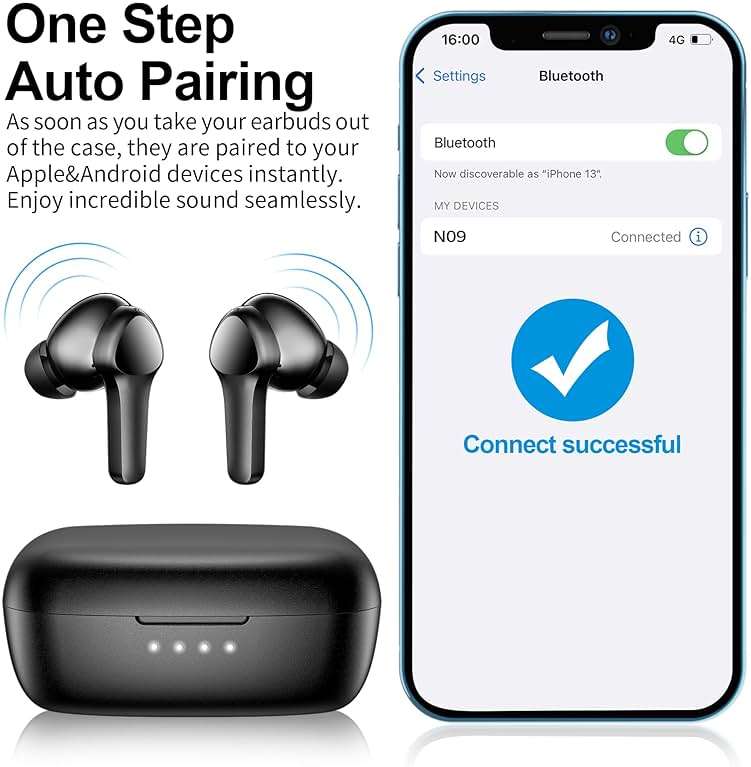 Wireless Earbuds,Bluetooth 5.3 Ear buds Immersive Sound Hi-Fi Stereo IPX8 Waterproof Headsets Premium Deep Bass Headphones with 4 Mics Call Noise Cancelling Earphones for iOS,Android,Workout - Black - Image 5