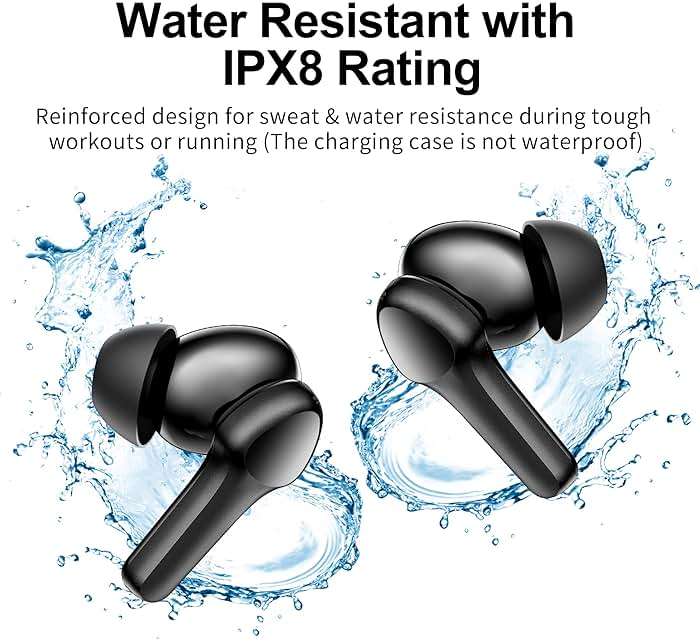 Wireless Earbuds,Bluetooth 5.3 Ear buds Immersive Sound Hi-Fi Stereo IPX8 Waterproof Headsets Premium Deep Bass Headphones with 4 Mics Call Noise Cancelling Earphones for iOS,Android,Workout - Black - Image 6