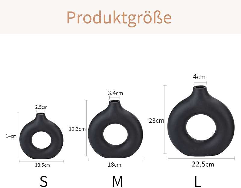 CEMABT Black Donut Vase Hollow Ceramic Vase for Flowers Handmade Minimalist Boho ins Style Modern Home Decor for Wedding Dinner Table Party Living Room Office Bedroom（M - Image 3