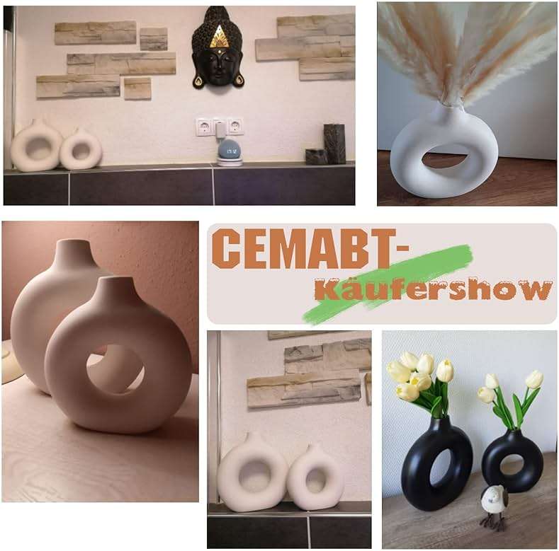 CEMABT Black Donut Vase Hollow Ceramic Vase for Flowers Handmade Minimalist Boho ins Style Modern Home Decor for Wedding Dinner Table Party Living Room Office Bedroom（M - Image 5