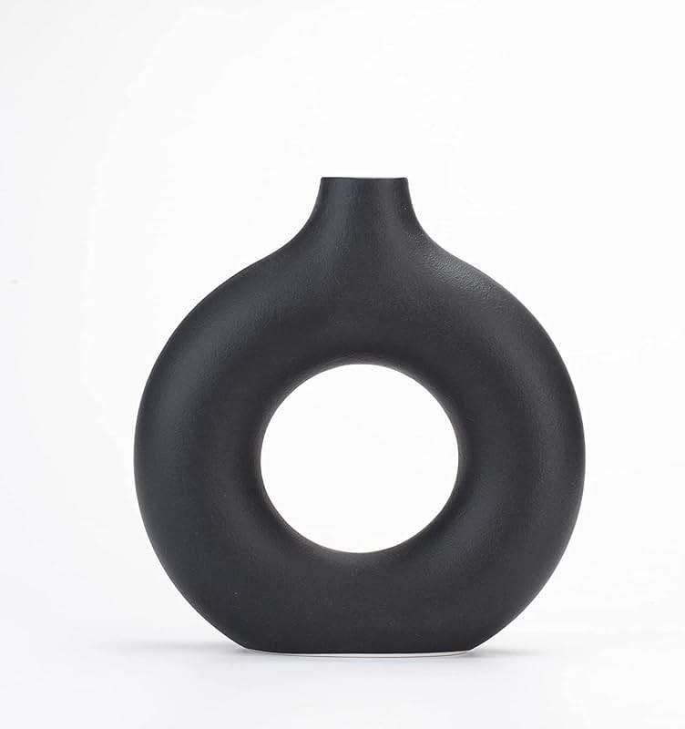 CEMABT Black Donut Vase Hollow Ceramic Vase for Flowers Handmade Minimalist Boho ins Style Modern Home Decor for Wedding Dinner Table Party Living Room Office Bedroom（M - Image 7