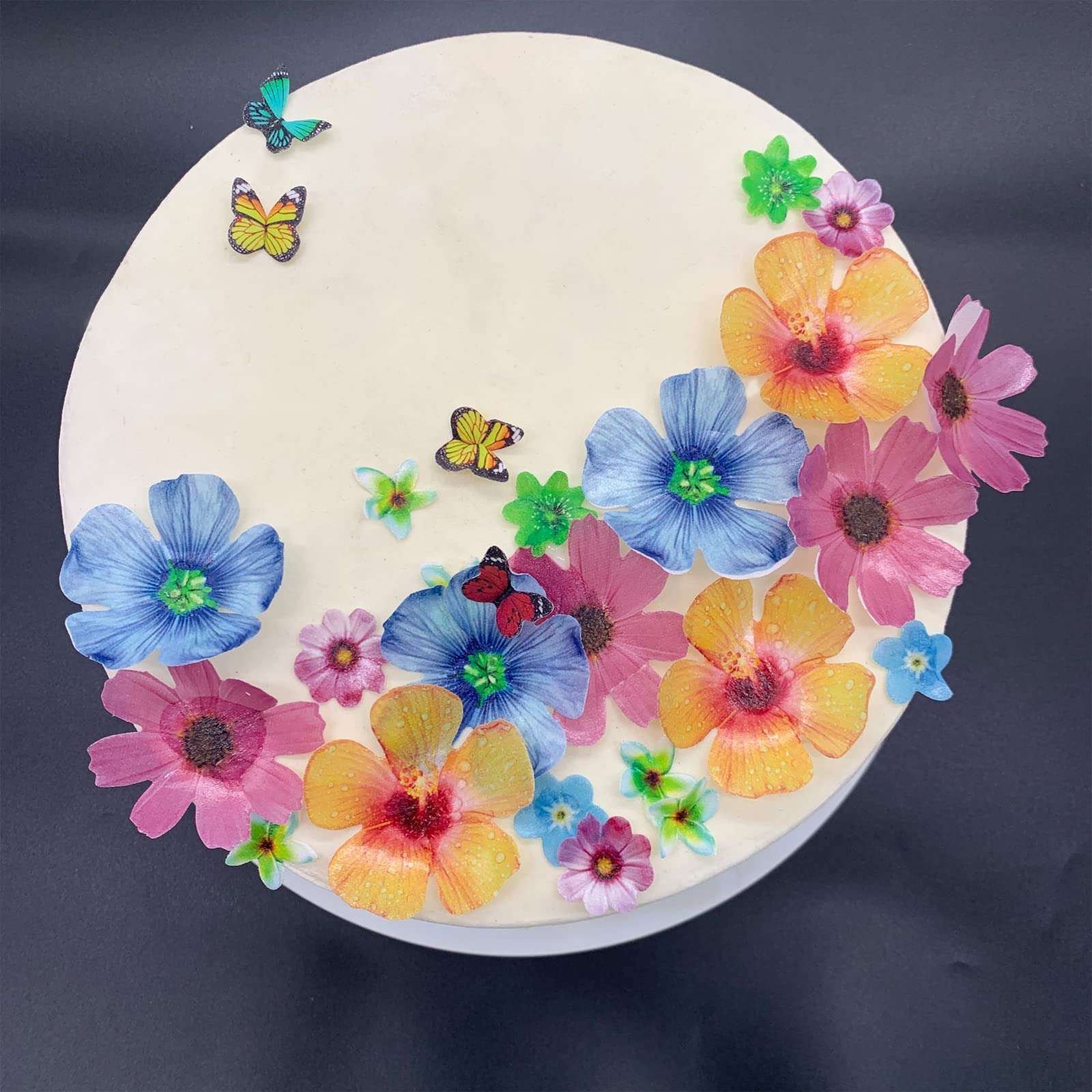 Weraru 58Pcs Edible Butterfly and Flowers Cake Topper Cupcake Toppers Wedding Themed Party Birthday Cake Decoration Mixed Size & Colour - Image 4