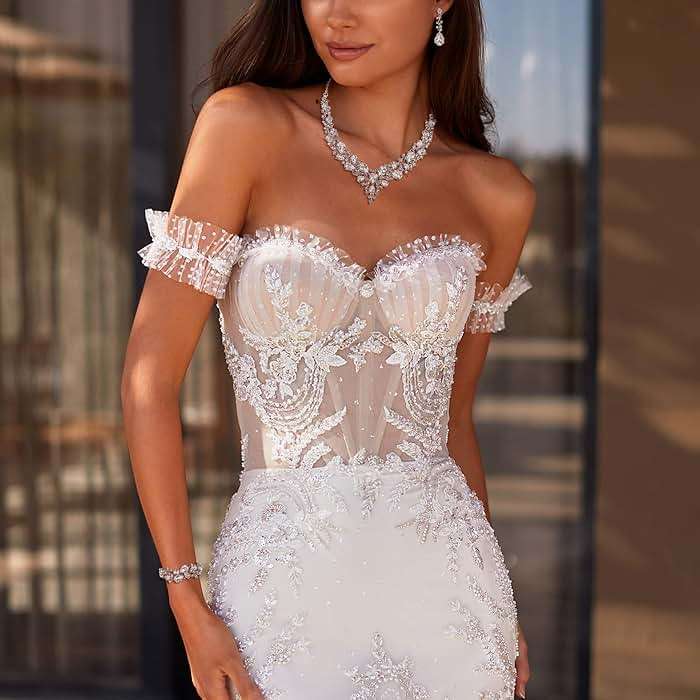 BriLove Wedding Bridal Jewelery for Women Austrian Crystal Teardrop Cluster Statement Necklace Dangle Earrings Link Bracelet Set - Image 2