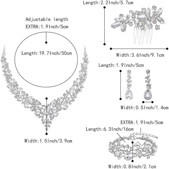 BriLove Wedding Bridal Jewelery for Women Austrian Crystal Teardrop Cluster Statement Necklace Dangle Earrings Link Bracelet Set - Image 5