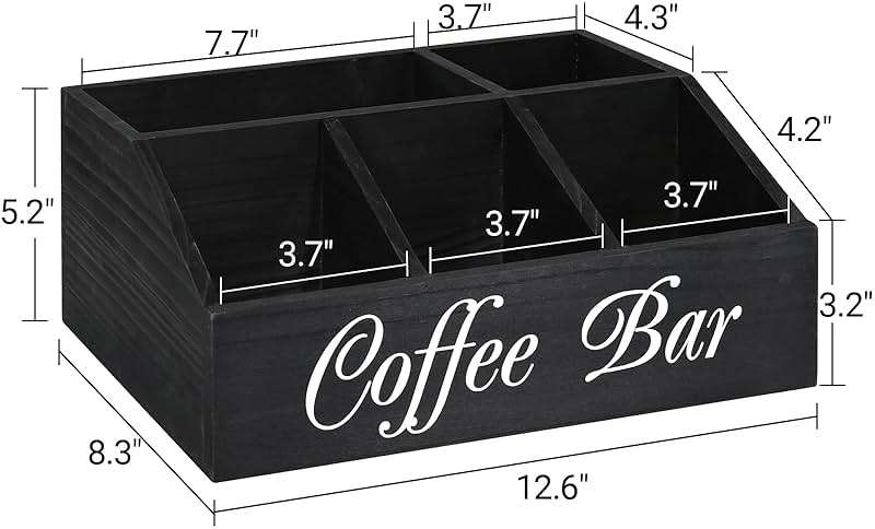 ugiftt Coffee Station Organizer for Counter, Wood Coffee Pods Holder Storage Basket, Tea Condiment Storage Organizer, Rustic Coffee Bar Decor for Coffee Accessories Organizer - Image 3