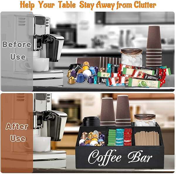 ugiftt Coffee Station Organizer for Counter, Wood Coffee Pods Holder Storage Basket, Tea Condiment Storage Organizer, Rustic Coffee Bar Decor for Coffee Accessories Organizer - Image 6
