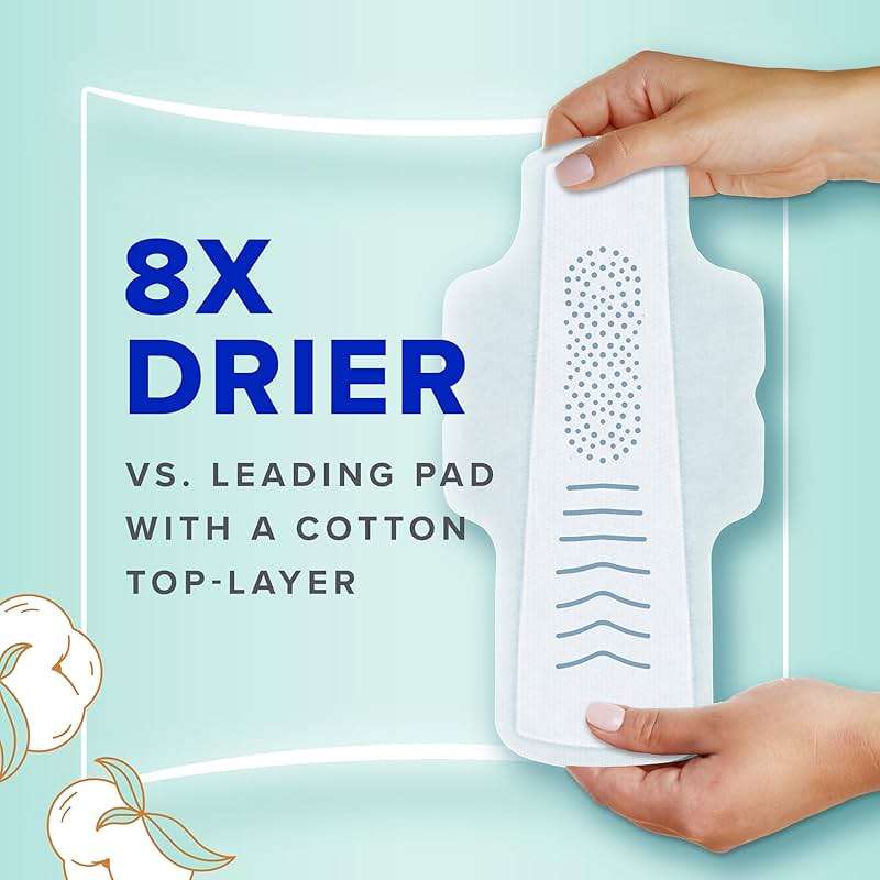 Always Pure Cotton Feminine Pads for Women, FlexFoam Pads with Wings, Size 3, Extra Heavy Flow Absorbency, Unscented, 66 Count (3 Packs of 22) - Image 4