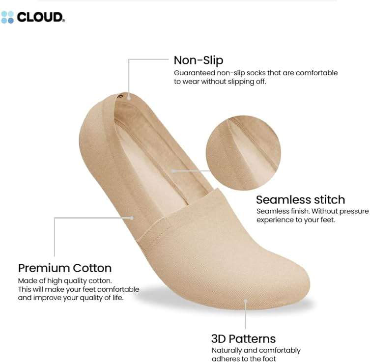 Cloud No Show Socks Non Slip Loafer Sneaker Flats Boat Shoe Invisible Low Cut Liner Cotton Socks For Men and Women - Image 2