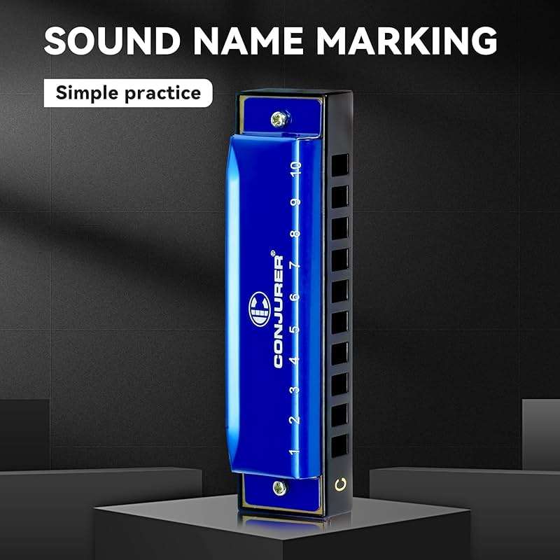 CONJURER Blues Harmonica for Adult Beginners 10 Hole Diatonic Harmonica Key of C, Brass Reed Metal Mouth Organ C Key Blues Harp with Case, Blue - Image 4