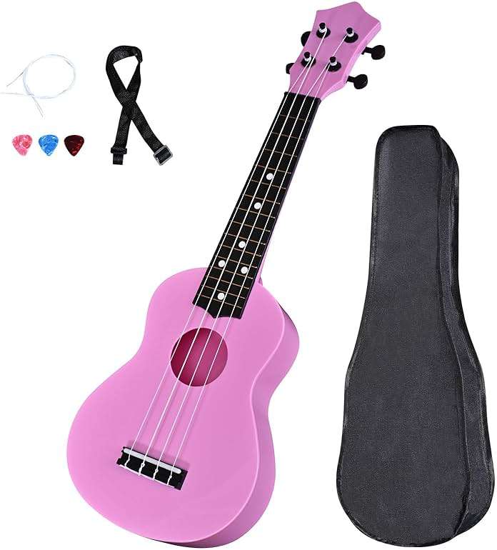 LIEKE Kids Ukulele 21 Inch Soprano Ukelele,Musical Instrument,Toy Ukulele Gift for Girls Children Beginners with Bag (Pink) - Image 1