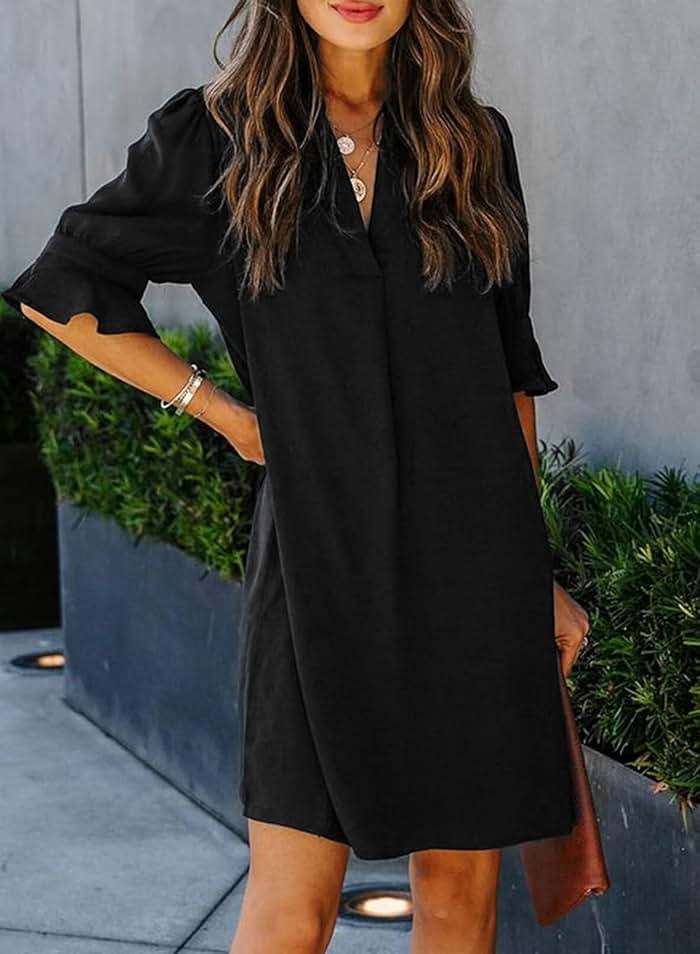 QACOHU Summer Dresses for Women V Neck Ruffle Short Sleeve Casual Shift Dress - Image 3