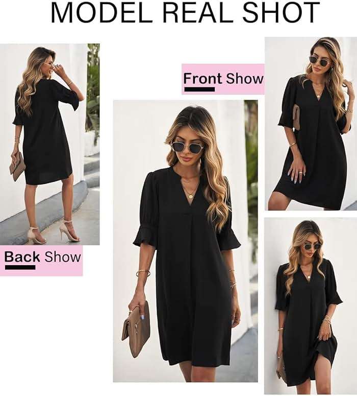 QACOHU Summer Dresses for Women V Neck Ruffle Short Sleeve Casual Shift Dress - Image 7