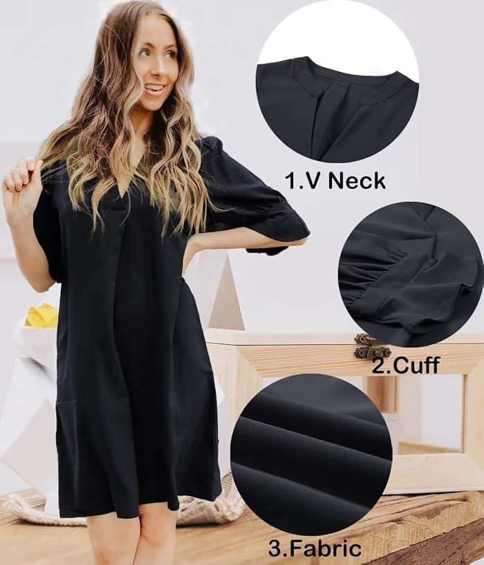 QACOHU Summer Dresses for Women V Neck Ruffle Short Sleeve Casual Shift Dress - Image 8