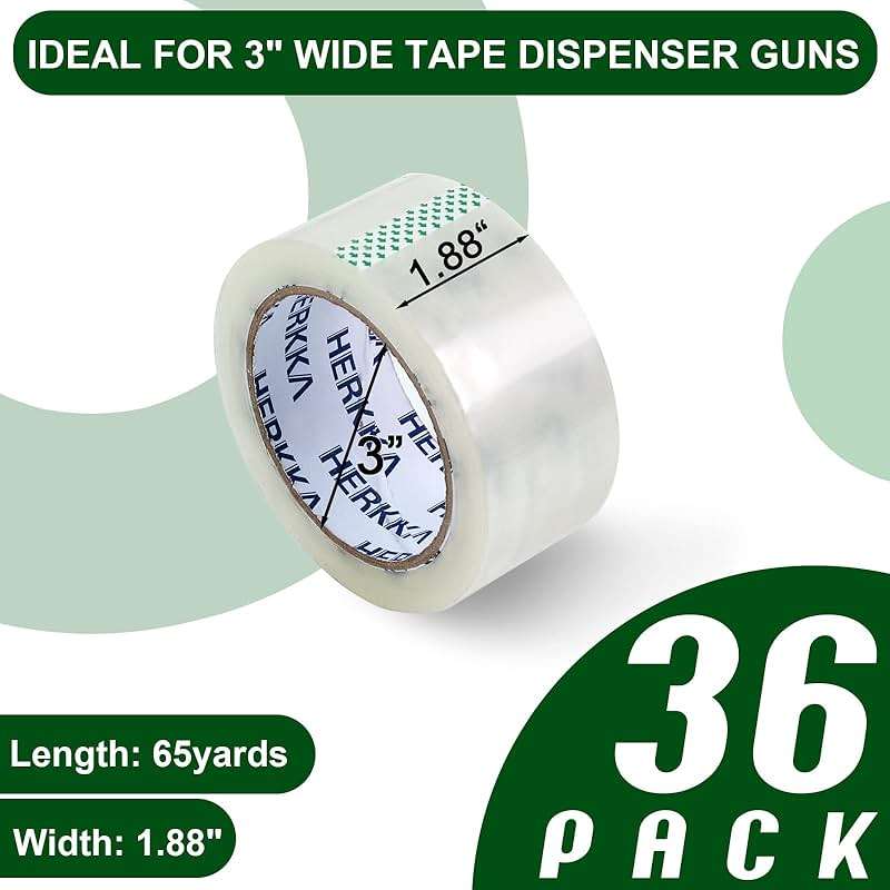 HERKKA Clear Packing Tape, 36 Rolls Heavy Duty Packaging Tape for Shipping Packaging Moving Sealing, Thicker Clear Packing Tape, 1.88 inches Wide, 65 Yards Per Roll, 2340 Total Yards - Image 3