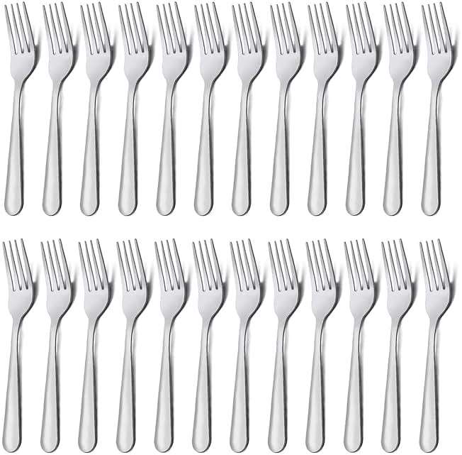 Unokit 24-Piece Stainless Steel Dinner Forks Silverware - 7.1 Inch Silver Dinner Forks Set of 24, Flatware Set for Home, Kitchen or Restaurant, Mirror Polished, Dishwasher Safe - Image 1