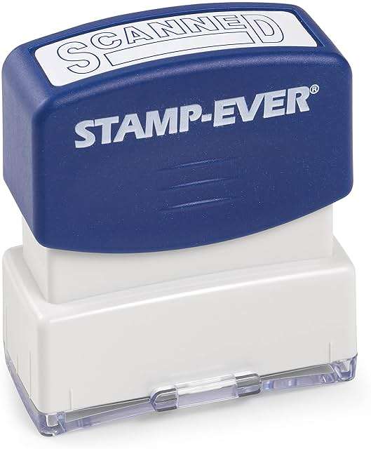Stamp-Ever Pre-Inked Message Stamp – Scanned, Blue Ink – Impression Size: 9/16" x 1-11/16" - Image 1