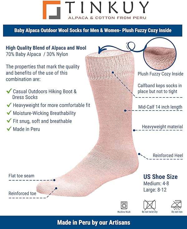 TINKUY PERU Warm Hiking Socks, Long Baby Alpaca Wool Winter Thermal Outdoor Socks - Image 4