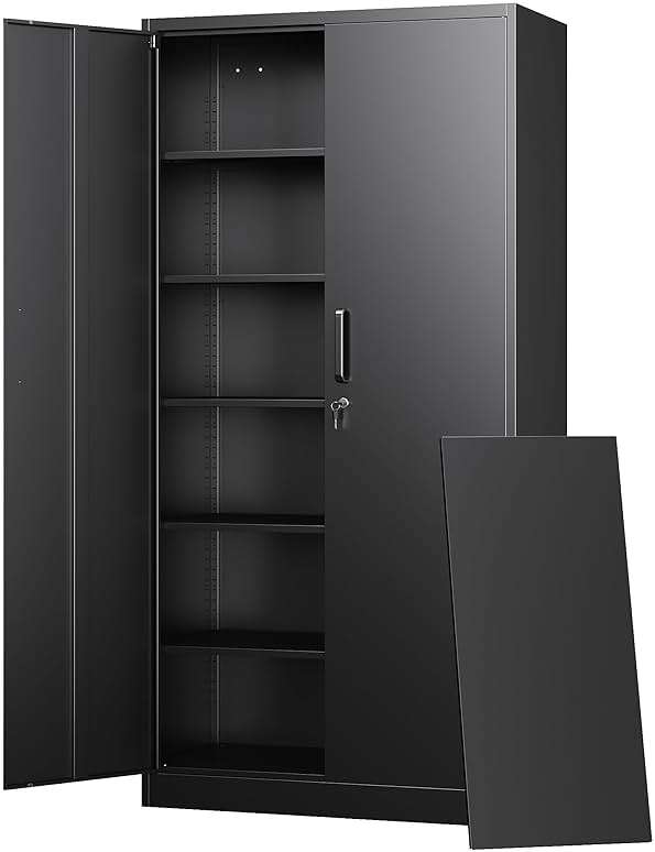 Letaya Metal Storage Cabinets with Lock Doors,Tall Locker Organizer Steel Garage Cabinets, 5 Adjustable Layers Shelves for Home, Office, Warehouse,Tool,Industrial(Black) - Image 1