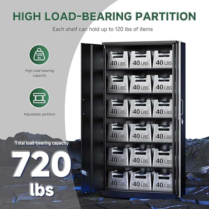 Letaya Metal Storage Cabinets with Lock Doors,Tall Locker Organizer Steel Garage Cabinets, 5 Adjustable Layers Shelves for Home, Office, Warehouse,Tool,Industrial(Black) - Image 10