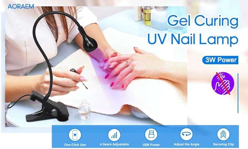 AORAEM Nail Lamp LED Nail Manicure Light Nail Polish Curing Lamps with Black Gooseneck and Clamp for Gel Nails - Image 8