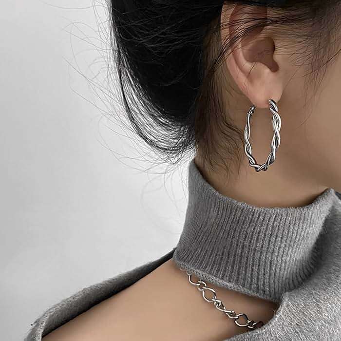 LULII Hoop Earrings for Women, 14K Gold Sterling Silver Chunky Twisted Hoops Earring Hypoallergenic Ear Jewelry - Image 4